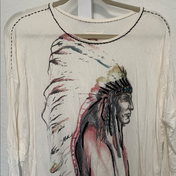 Double D Ranch Native American Graphic Fringe Hem Long Sleeve Shirt - Picture 2 of 10